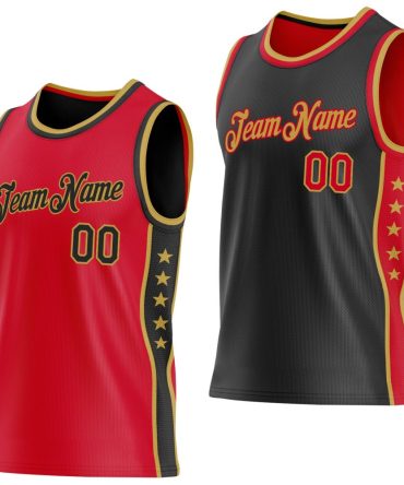 Custom Reversible Red Black-Old Gold Double Side Star Basketball Jersey, Gift For Basketball Fans
