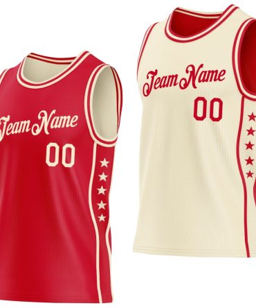 Custom Reversible Red Cream Double Side Star Basketball Jersey, Gift For Basketball Fans