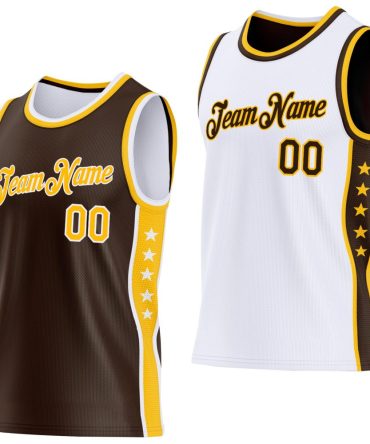 Custom Reversible Brown Gold-White Double Side Star Basketball Jersey, Gift For Basketball Fans