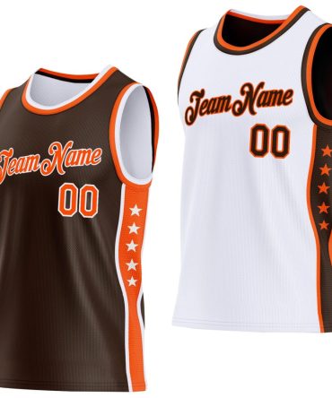 Custom Reversible Brown Orange-White Double Side Star Basketball Jersey, Gift For Basketball Fans
