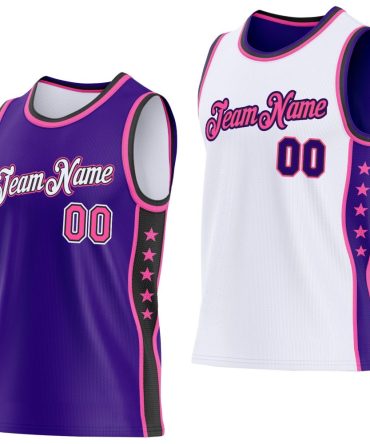 Custom Reversible Purple Pink White-Black Double Side Star Basketball Jersey, Gift For Basketball Fans