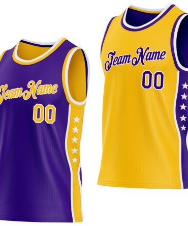 Custom Reversible Purple Gold-White Double Side Star Basketball Jersey, Gift For Basketball Fans