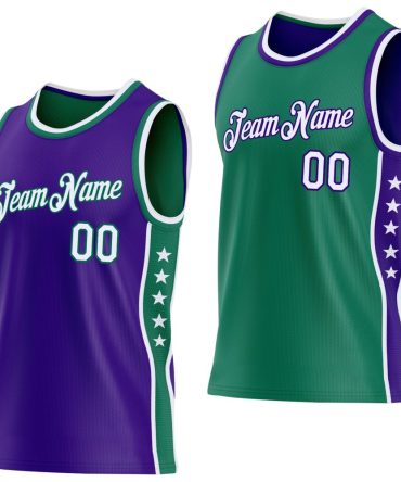 Custom Reversible Purple White-Kelly Green Double Side Star Basketball Jersey, Gift For Basketball Fans