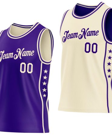 Custom Reversible Purple Cream Double Side Star Basketball Jersey, Gift For Basketball Fans