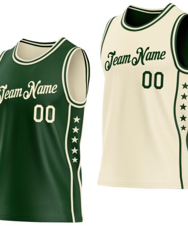 Custom Reversible Green Cream Double Side Star Basketball Jersey, Gift For Basketball Fans