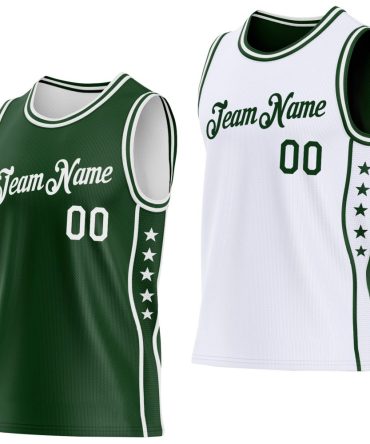 Custom Reversible Green White Double Side Star Basketball Jersey, Gift For Basketball Fans
