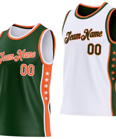 Custom Reversible Green Orange-White Double Side Star Basketball Jersey, Gift For Basketball Fans