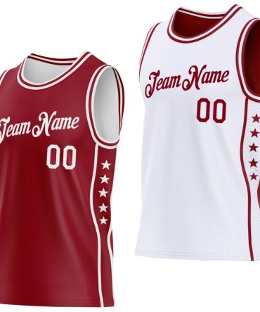 Custom Reversible Crimson White Double Side Star Basketball Jersey, Gift For Basketball Fans