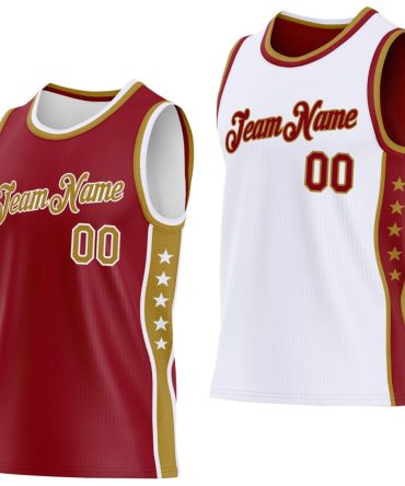 Custom Reversible Crimson Old Gold-White Double Side Star Basketball Jersey, Gift For Basketball Fans