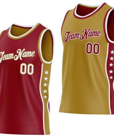 Custom Reversible Crimson White-Old Gold Double Side Star Basketball Jersey, Gift For Basketball Fans