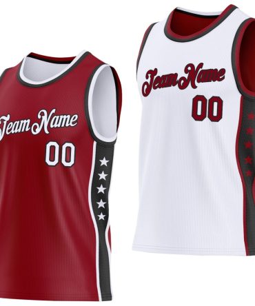 Custom Reversible Crimson White-Black Double Side Star Basketball Jersey, Gift For Basketball Fans
