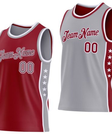 Custom Reversible Crimson Gray-White Double Side Star Basketball Jersey, Gift For Basketball Fans