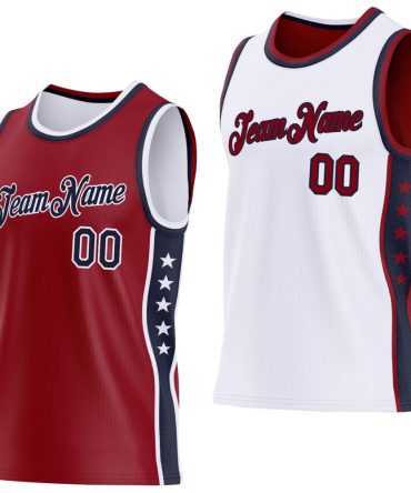 Custom Reversible Crimson Navy-White Double Side Star Basketball Jersey, Gift For Basketball Fans