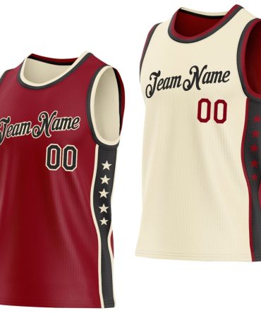 Custom Reversible Crimson Black-Cream Double Side Star Basketball Jersey, Gift For Basketball Fans