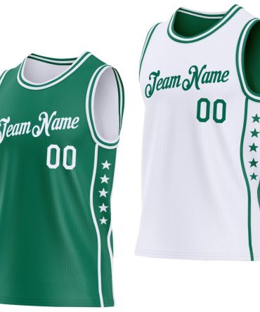 Custom Reversible Kelly Green White Double Side Star Basketball Jersey, Gift For Basketball Fans