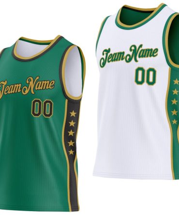 Custom Reversible Kelly Green Black-Old Gold Double Side Star Basketball Jersey, Gift For Basketball Fans