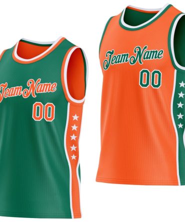 Custom Reversible Kelly Green Orange-White Double Side Star Basketball Jersey, Gift For Basketball Fans