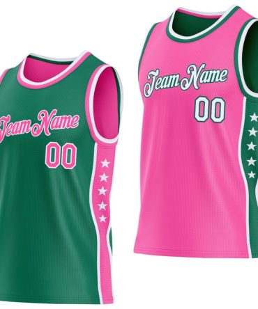 Custom Reversible Kelly Green Pink-White Double Side Star Basketball Jersey, Gift For Basketball Fans