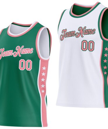 Custom Reversible Kelly Green Medium Pink-White Double Side Star Basketball Jersey, Gift For Basketball Fans