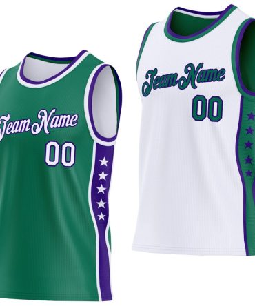 Custom Reversible Kelly Green White-Purple Double Side Star Basketball Jersey, Gift For Basketball Fans