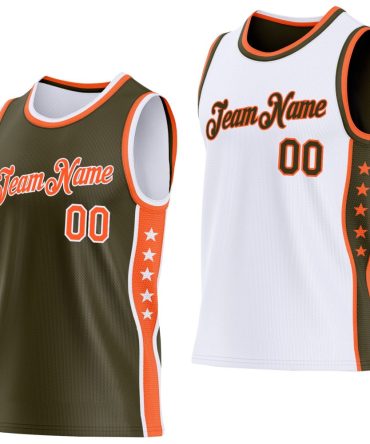 Custom Reversible Olive Orange-White Double Side Star Basketball Jersey, Gift For Basketball Fans