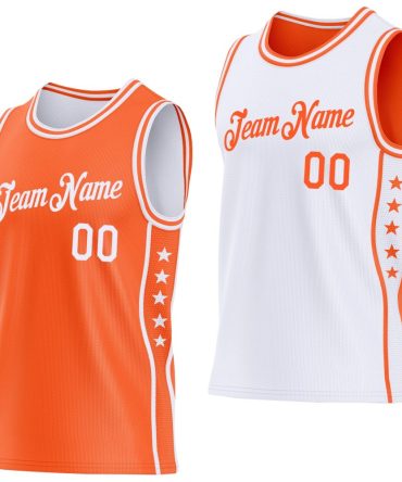 Custom Reversible Orange White Double Side Star Basketball Jersey, Gift For Basketball Fans