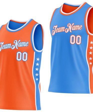 Custom Reversible Orange White-Powder Blue Double Side Star Basketball Jersey, Gift For Basketball Fans