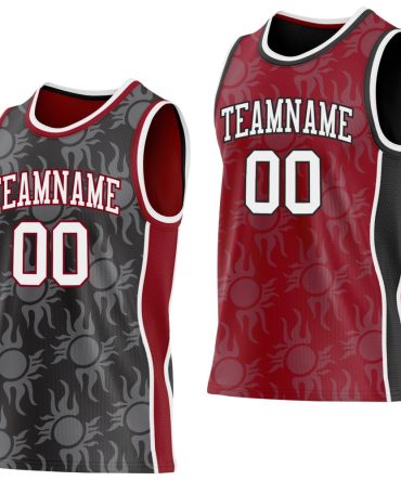 Custom Black White-Maroon Side Panel Stripe Sun Flame Reversible Double Side Basketball Jersey, Gift For Basketball Fans