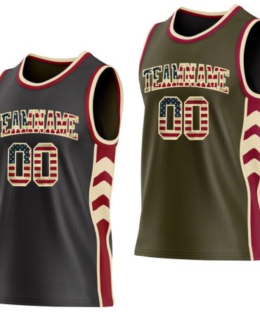 Custom Black Olive Side Panel Geometric Chevron Reversible Double Side Basketball Jersey, Gift For Basketball Fans