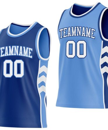 Custom Royal White-Light Blue Side Panel Geometric Chevron Reversible Double Side Basketball Jersey, Gift For Basketball Fans