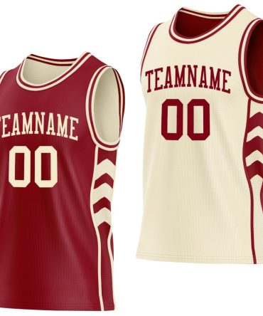 Custom Maroon-Cream Side Panel Geometric Chevron Reversible Double Side Basketball Jersey, Gift For Basketball Fans