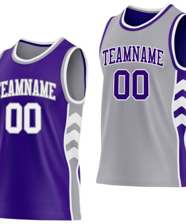 Custom Purple White-Gray Side Panel Geometric Chevron Reversible Double Side Basketball Jersey, Gift For Basketball Fans