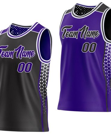 Custom Black Purple-White Side Panel Stripe Geometric Triangle Gradient Dot Reversible Double Side Basketball Jersey, Gift For Basketball Fans