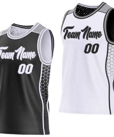 Custom Black White-Gray Side Panel Stripe Geometric Triangle Gradient Dot Reversible Double Side Basketball Jersey, Gift For Basketball Fans
