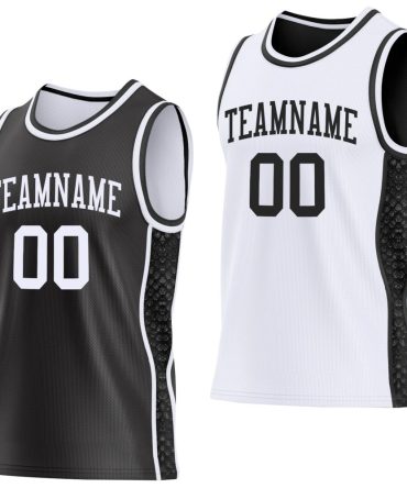 Custom Black-White Mamba Snakeskin Side Panel Stripe Reversible Double Side Basketball Jersey, Gift For Basketball Fans