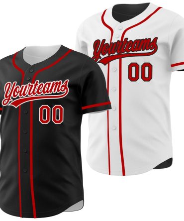 Custom Black Red-White Reversible Button-Down Baseball Jersey, Gift For Baseball Fans