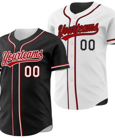 Custom Black Red-White Reversible Button-Down Baseball Jersey, Gift For Baseball Fans