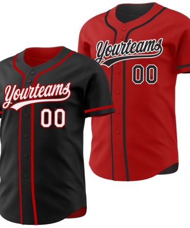 Custom Black White-Red Reversible Button-Down Baseball Jersey, Gift For Baseball Fans