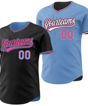 Custom Black Light Blue-Pink Reversible Button-Down Baseball Jersey, Gift For Baseball Fans