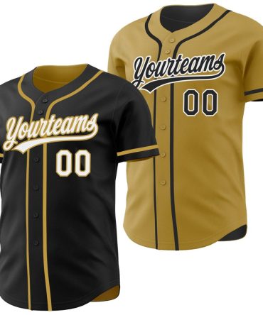 Custom Black White-Old Gold Reversible Button-Down Baseball Jersey, Gift For Baseball Fans