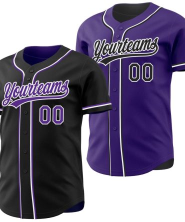 Custom Black Purple-White Reversible Button-Down Baseball Jersey, Gift For Baseball Fans