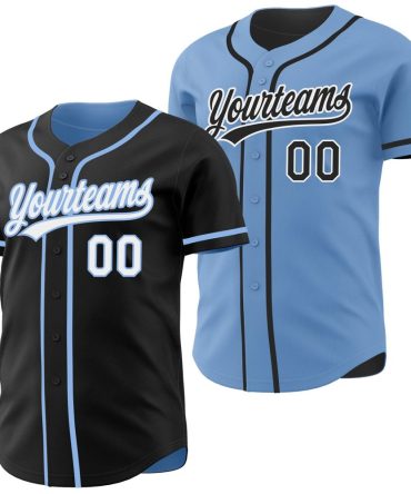 Custom Black White-Light Blue Reversible Button-Down Baseball Jersey, Gift For Baseball Fans