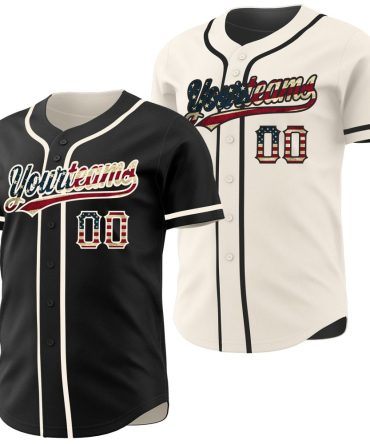 Custom Black Vintage Usa Flag-Cream Reversible Button-Down Baseball Jersey, Gift For Baseball Fans
