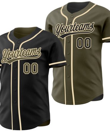 Custom Black Olive-Cream Reversible Button-Down Baseball Jersey, Gift For Baseball Fans