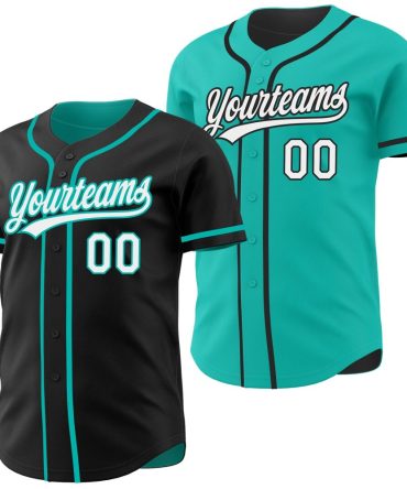 Custom Black White-Aqua Reversible Button-Down Baseball Jersey, Gift For Baseball Fans