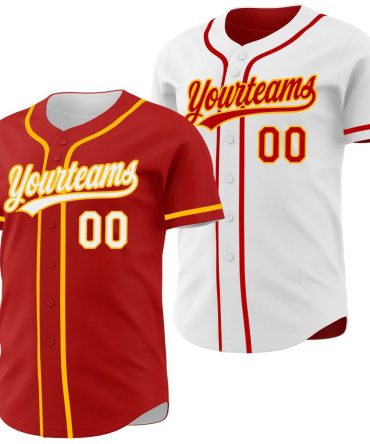 Custom Red White-Gold Reversible Button-Down Baseball Jersey, Gift For Baseball Fans