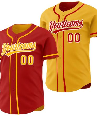 Custom Red Gold-White Reversible Button-Down Baseball Jersey, Gift For Baseball Fans