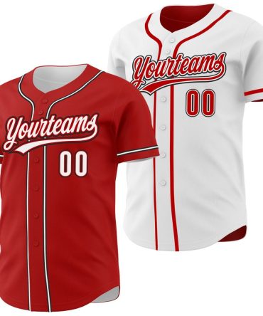 Custom Red White-Black Reversible Button-Down Baseball Jersey, Gift For Baseball Fans