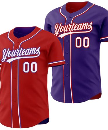 Custom Red White-Purple Reversible Button-Down Baseball Jersey, Gift For Baseball Fans