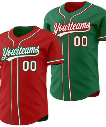 Custom Red White-Kelly Green Reversible Button-Down Baseball Jersey, Gift For Baseball Fans